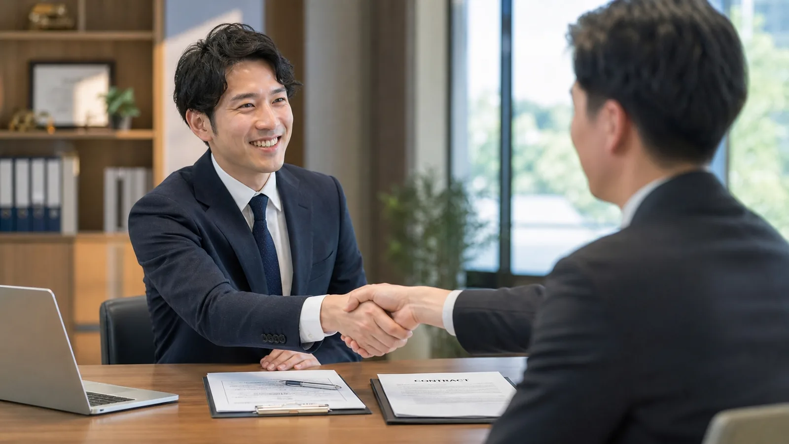 信頼の握手を交わすビジネスシーン